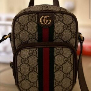 Gucci GG Monogram Belt Bag with Red and Green Stripe